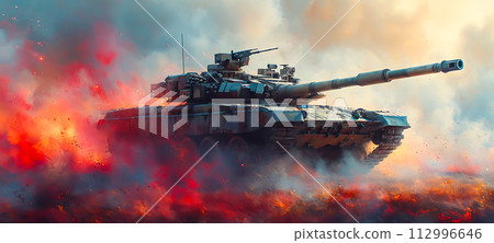 Dominating the Battlefield: Powerful Military Tank Unleashes Armored Fury in Modern Warfare, Generative Ai 112996646
