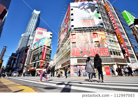 People crossing the pavement at Kabukicho entrance People crossing the pavement at Kabukicho entrance 112997083