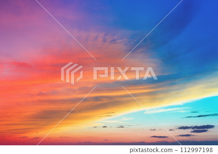 Colorful cloudy sky at sunset. Gradient color. Sky texture. Abstract nature background 112997198