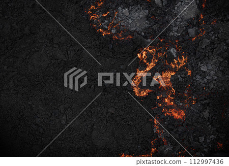 Aerial view of the texture of a solidifying lava field, close-up 112997436