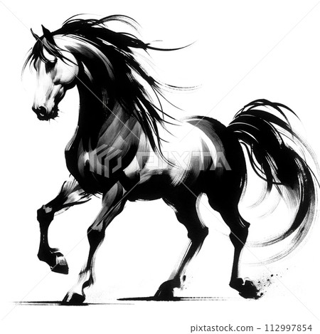 一匹奔跑的馬的剪影 112997854