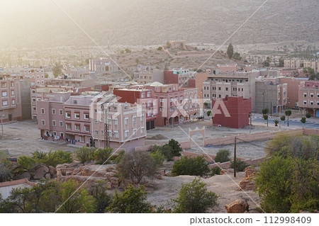 Sun set at African Tafraout town in Morocco 112998409