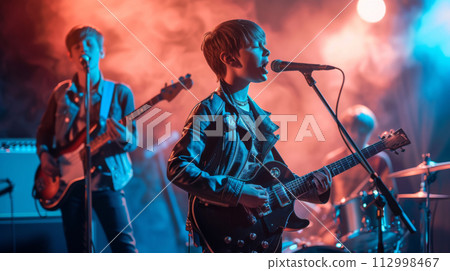 Young Boy Band Performing on Stage 112998467