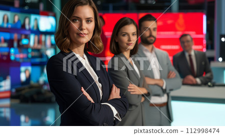 News Anchors Preparing for Live Broadcast News Anchors Preparing for Live Broadcast 112998474