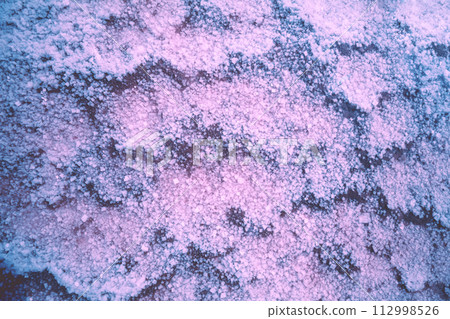 Abstract texture of the Dead sea salty shore. Salt crystals nature background in blue-purple color 112998526
