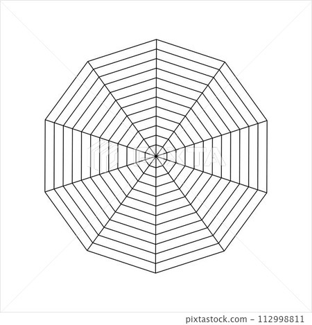 Decagon diagram divided on equal segments. Statistics or analytics graph, radar or spider chart, wheel of life or habits tracker template isolated on white background. Vector graphic illustration 112998811