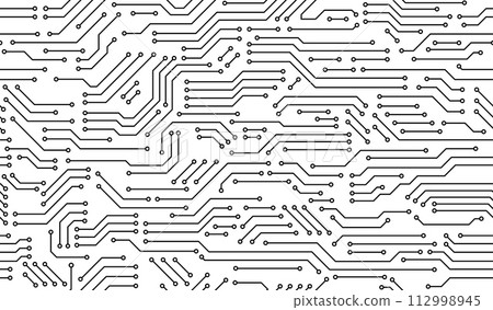 Motherboard seamless pattern or computer circuit board, vector background of microchip texture. Motherboard or circuit board pattern or computer chip technology or chipset processor geometric lines 112998945