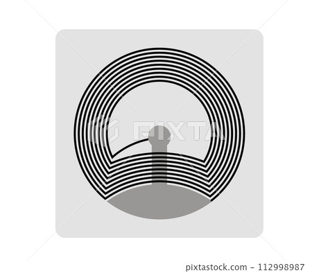 Round RFID tag on square sticker with semiconductor microchip Round RFID tag on square sticker with semiconductor microchip 112998987