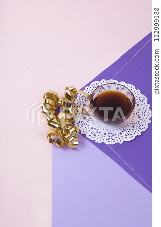 gold curled ribbon and coffee vintage 112999188