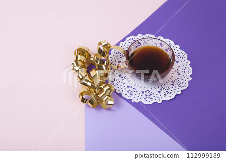 gold curled ribbon and coffee vintage 112999189