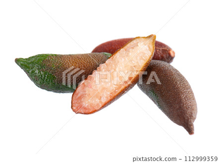 Fresh finger limes isolated on white background. Caviar lime. Fruits pods. Clipping path. 112999359