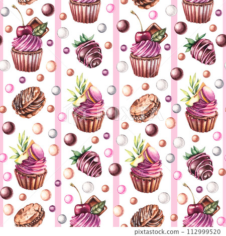 Watercolor seamless pattern with sweets and desserts Watercolor seamless pattern with sweets and desserts 112999520