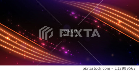 Abstract futuristic glowing neon orange light ray on dark blue background with lighting effect. 112999562