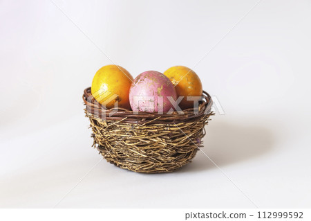 Colored eggs. Traditional Easter food and decoration. Colored eggs. Traditional Easter food and decoration. 112999592