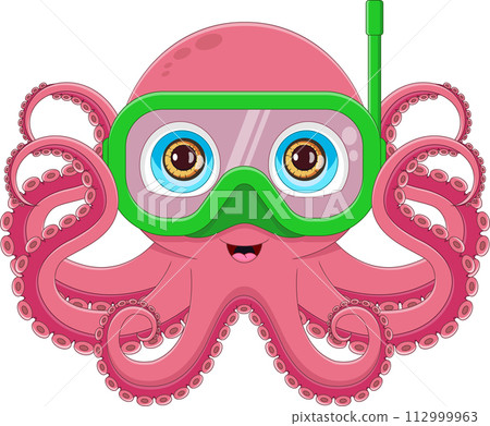 cute snorkeling octopus cartoon 112999963