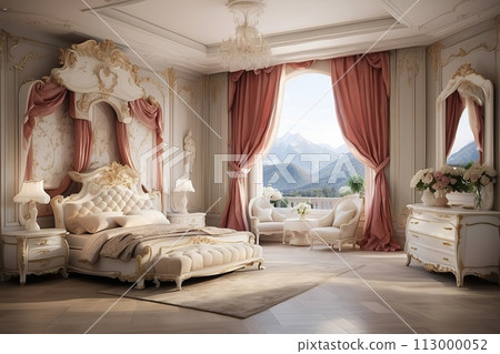 Interior of a luxurious bedroom in classic rich french style Interior of a luxurious bedroom in classic rich french style 113000052