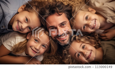 Father and four daughters happily pose for photo.AI Generated 113000149