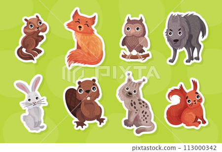 Funny Forest and Woodland Animal Vector Sticker Set Funny Forest and Woodland Animal Vector Sticker Set 113000342