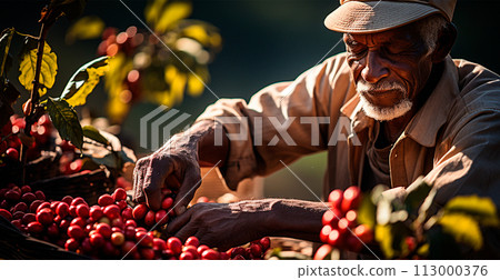 Coffee harvesting on a Brazilian plantation - AI generated image 113000376