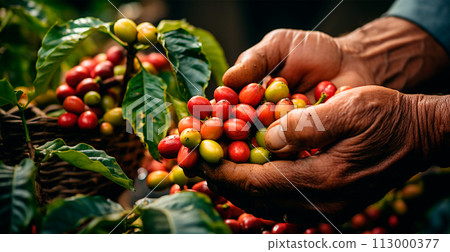 Coffee harvesting on a Brazilian plantation - AI generated image 113000377