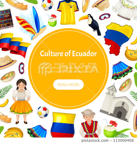 Ecuador National Symbols Banner Design Vector Template 113000408