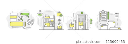 Goods Shipment and Logistics with Cardboard Box Order Line Vector Set 113000433