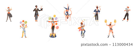 Circus Man and Woman Performer Showing Stunt and Trick Vector Set 113000434