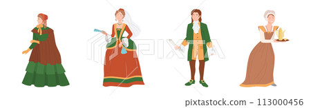 Man and Woman Character Wear Renaissance Traditional European Clothes Vector Set Man and Woman Character Wear Renaissance Traditional European Clothes Vector Set 113000456