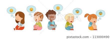 Children Sitting and Listen Fairytale Expressing Different Emotion Vector Set Children Sitting and Listen Fairytale Expressing Different Emotion Vector Set 113000490