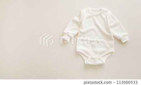 Pure White Baby Bodysuit on Soft Background. Simplicity and comfort for the little ones 113000533