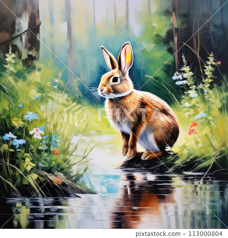 Bunny painting. Animal in the forest. Bunny painting. Animal in the forest. 113000804