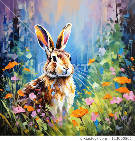 Bunny painting. Animal in the forest. Bunny painting. Animal in the forest. 113000805