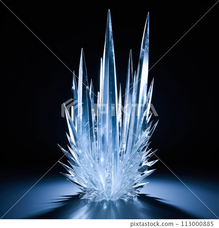 Sharp transparent shiny crystals on dark background. Sharp transparent shiny crystals on dark background. 113000885