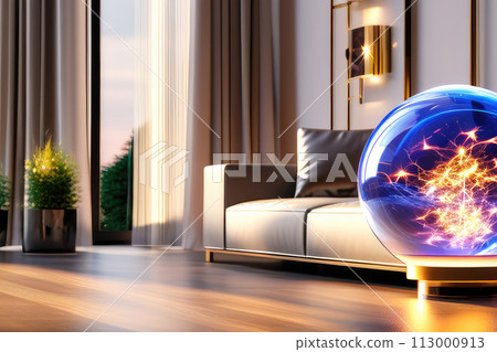 Plasma globe lamp. Modern interior decor, science toy for children. 113000913