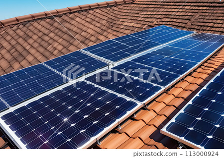Solar panels on the roof. Modern technology solution. 113000924