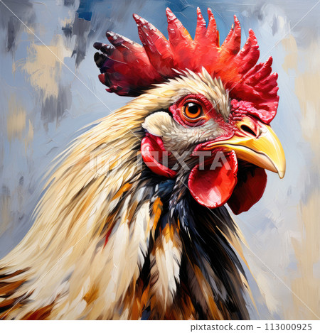 A rooster in rural area art painting. A rooster in rural area art painting. 113000925