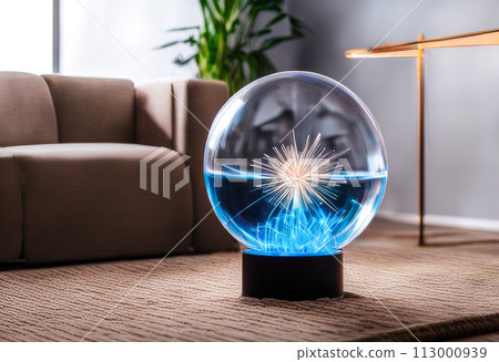 Plasma globe lamp. Modern interior decor, science toy for children. 113000939