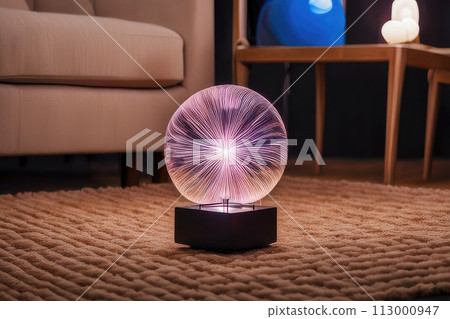 Plasma globe lamp. Modern interior decor, science toy for children. 113000947
