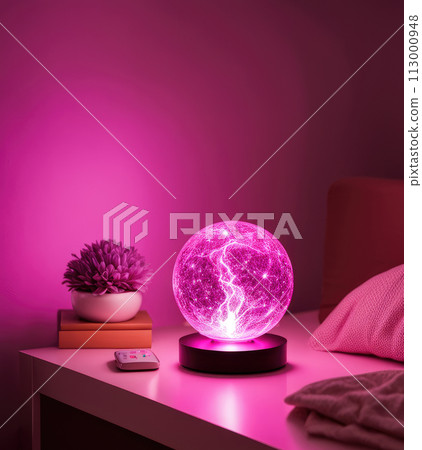 Plasma globe lamp. Modern interior decor, science toy for children. 113000948