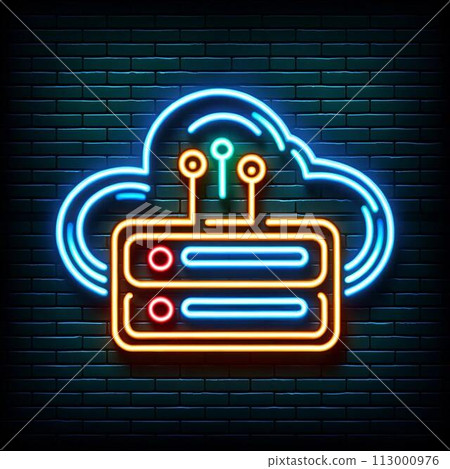 Neon cloud icon floating in cyberspace 113000976