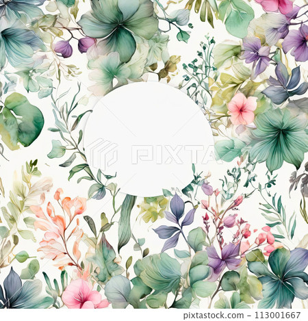 Romantic bright colorful floral background. Botanical theme design. Not seamless. 113001667