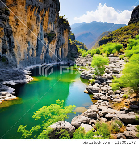 Scenic nature view painting. Beautiful landscape art. Scenic nature view painting. Beautiful landscape art. 113002178