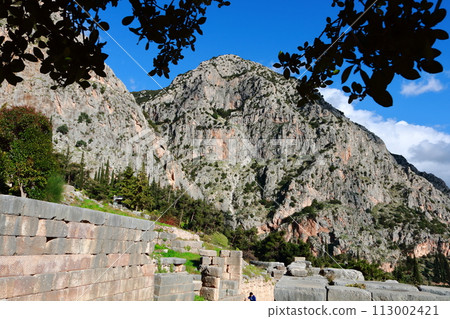 Temple of Apollo and ancient ruins in Delphi, Greece, a world heritage site 113002421