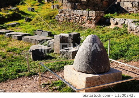 Temple of Apollo and ancient ruins in Delphi, Greece, a world heritage site 113002423