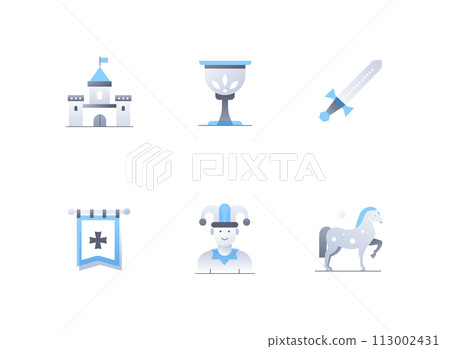 Medieval kingdom and history - flat design style icons set 113002431