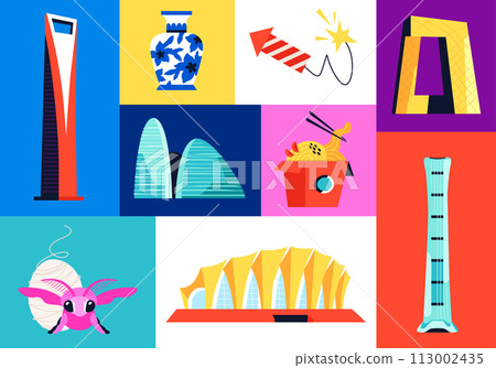 Chinese heritage - set of flat design style illustrations 113002435