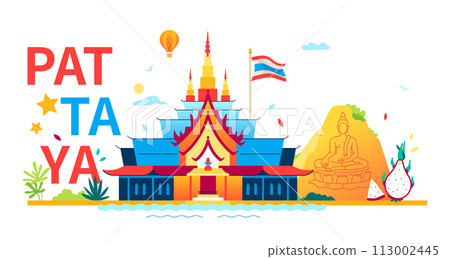 Sights of Pattaya - modern colored vector illustration Sights of Pattaya - modern colored vector illustration 113002445