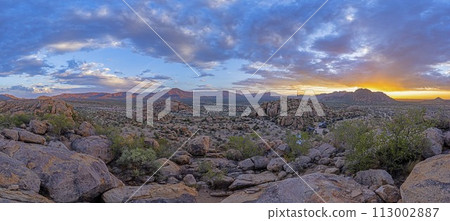 Panoramic picture of Damaraland in Namibia during sunset Panoramic picture of Damaraland in Namibia during sunset 113002887