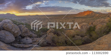 Panoramic picture of Damaraland in Namibia during sunset Panoramic picture of Damaraland in Namibia during sunset 113002890