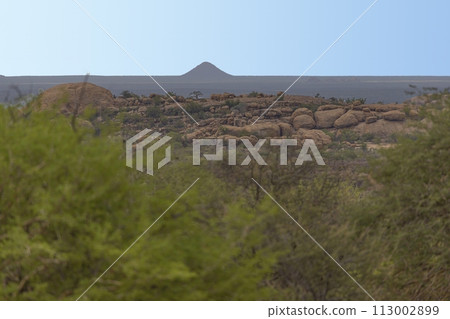 Panoramic picture of Damaraland in Namibia with volcano mountain 113002899